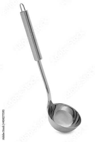 New soup ladle isolated on white. Kitchen utensils