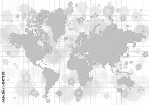 Vector   World map with virus on white background