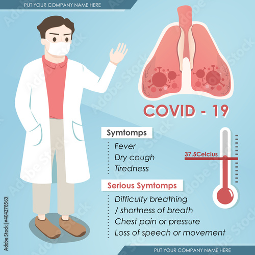Illustration infographic template for COVID-19, coronavirus 2020, symtomps and serious symtomps template for health awareness. new virus spreading on 2020.