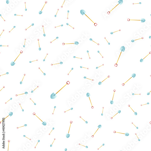 Seamless pattern of black contour hand-drawn garden shovels on a white background. Country equipment. Endless textute of spades