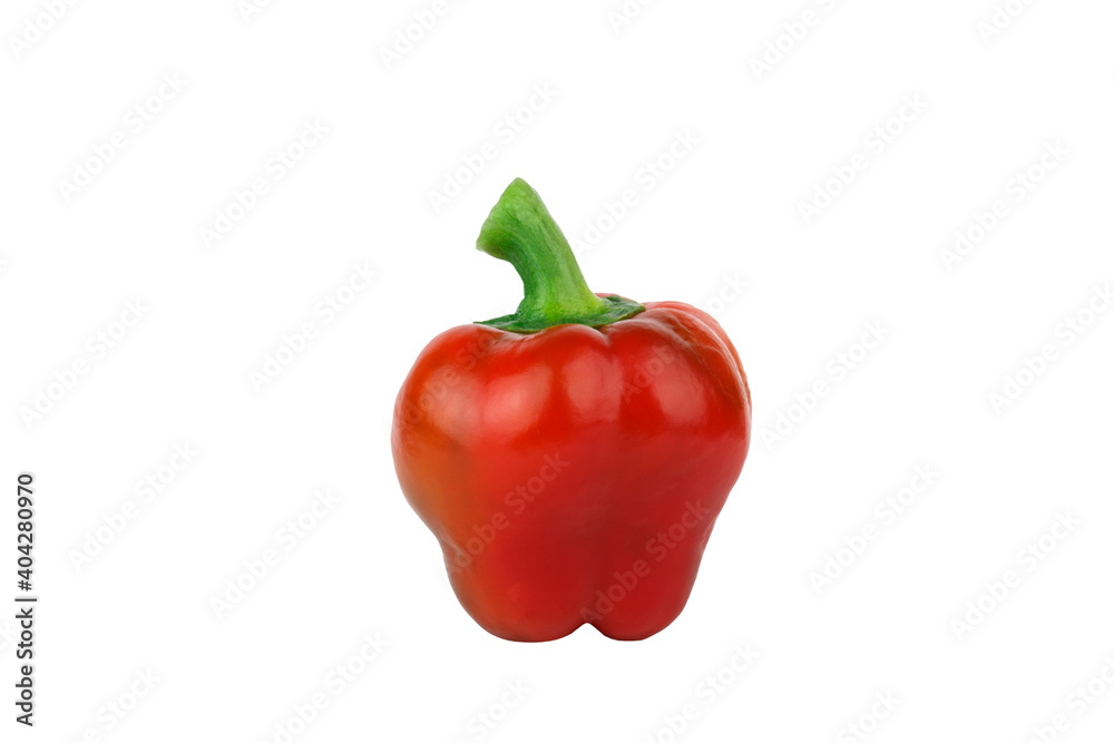 Red raw bell pepper on white background
