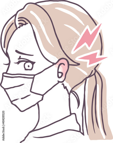 マスクで耳が痛む女性のイラスト素材