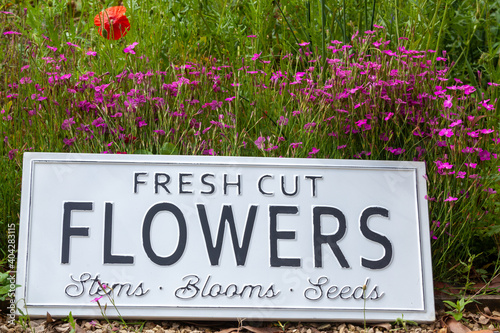 Garden flowers with fresh cut flower sign 0741