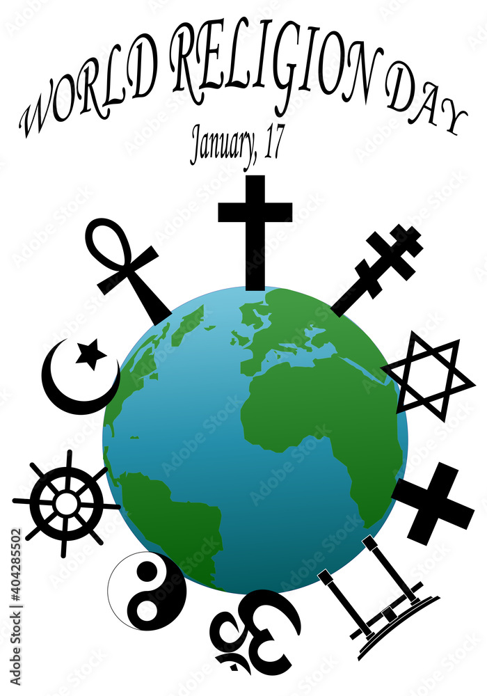 
Día mundial de la religión sobre fondo blanco.