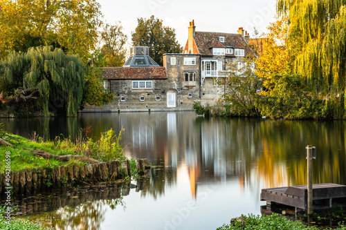 Long exposure of typical Cambridge building by the river