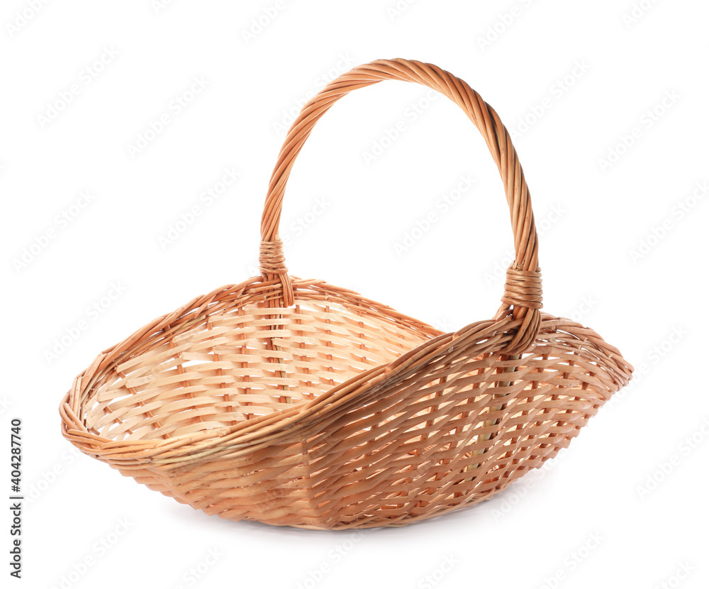 Fototapeta premium Wicker basket with handle isolated on white