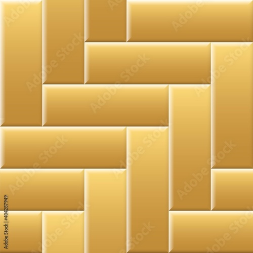 Golden parquet seamless background. Gold tiles pattern on floor vector illustration. Vintage flooring texture print interior design. Rectangular blocks simple grid board at home