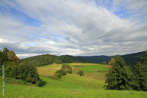 Landscape of Radziejowa mountain range in Beskid Sadecki, Poland