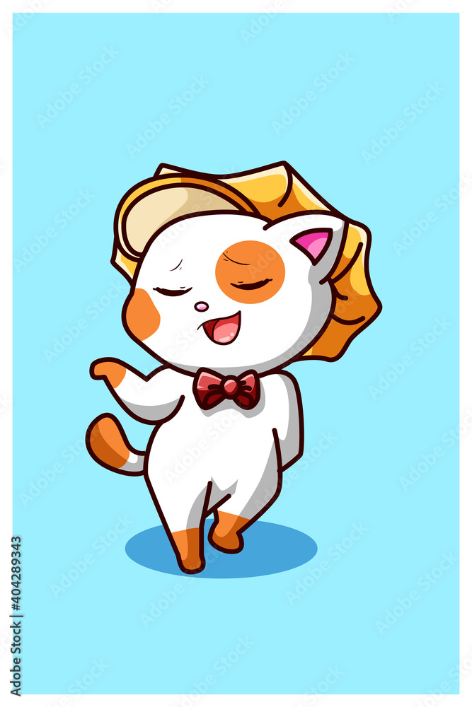 Little arrogant cat wearing hat and ribbon tie Little arrogant cat wearing hat and ribbon tie