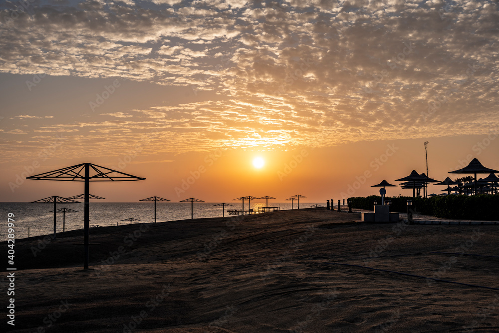 sunrise over the beach coastline in December in Egypt