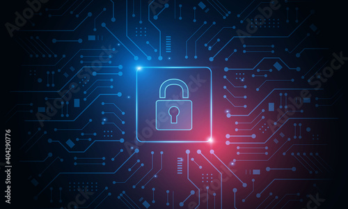 Cyber security technology concept , Shield With Keyhole icon on circuit board , personal data , 