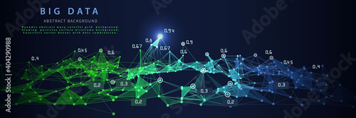 Abstract analytica grid with data  on dark background. Artificial intelligence. Big data.  Science and technology  network concept. Vector illustration. photo