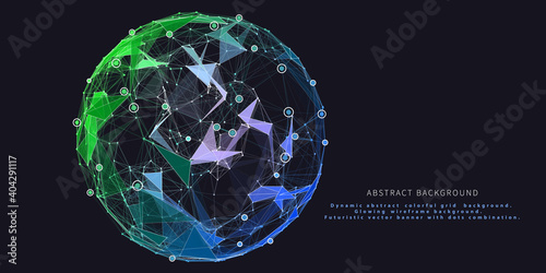 Abstract background with wireframe sphere.  Big data. Polygonal concept for science and technology.  Business, technology and science futuristic visualization.