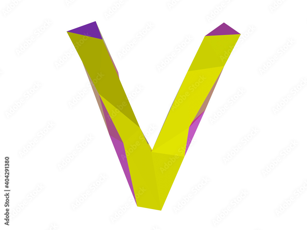 Capital latin letter V in low poly style isolated on white background collection symbols, 3d rendering Capital latin letter V in low poly style isolated on white background collection symbols, 3d rendering