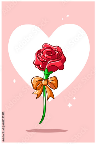 Rose with ribbon in valentine  cartoon illustration