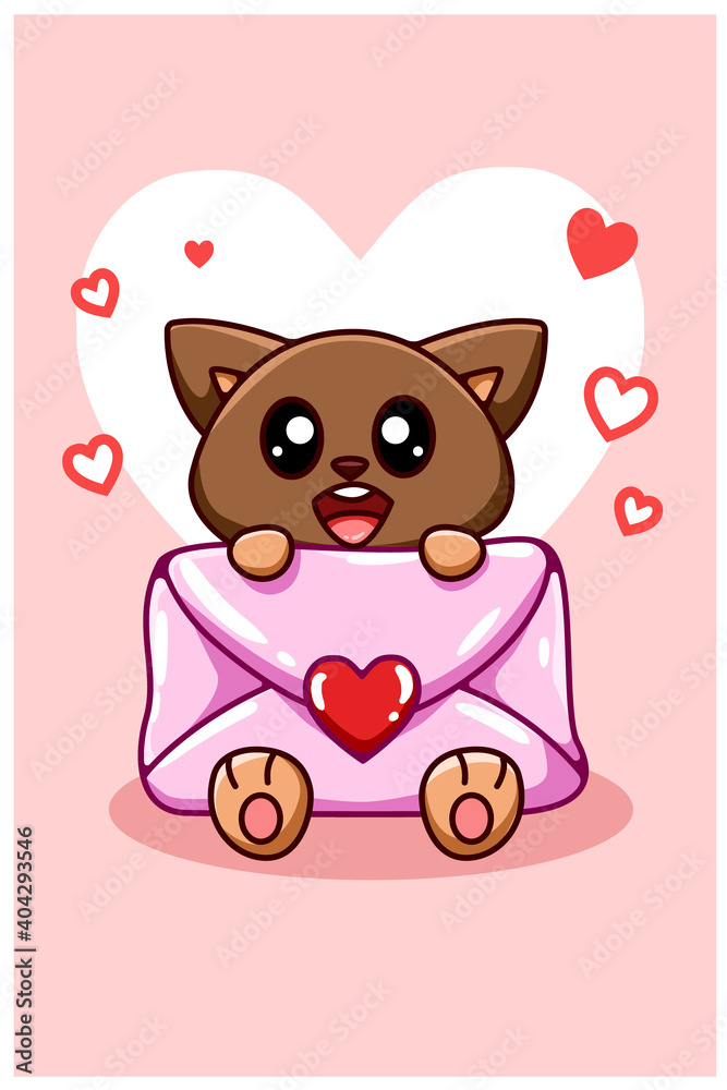Kawaii and funny dog with love letter cartoon illustration