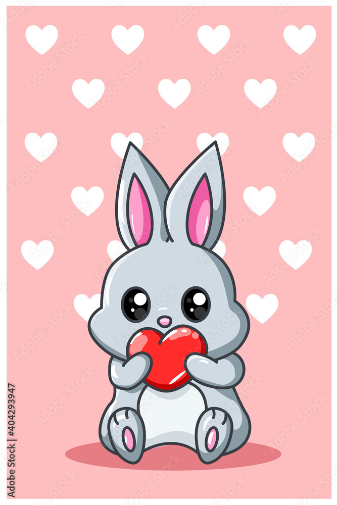 Little rabbit with heart kawaii cartoon illustration Little rabbit with heart kawaii cartoon illustration
