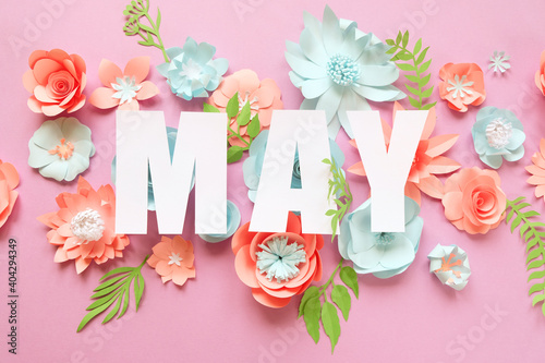Wallpaper Mural The lettering may, made of paper flowers. Hello, may. Concept of flowering, spring Torontodigital.ca