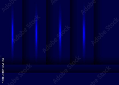 Stylight neon light effect blue colors. Halogen led light lamps elements for night party game design. Colorful glowing lines on dark blue background. Color vector illustration