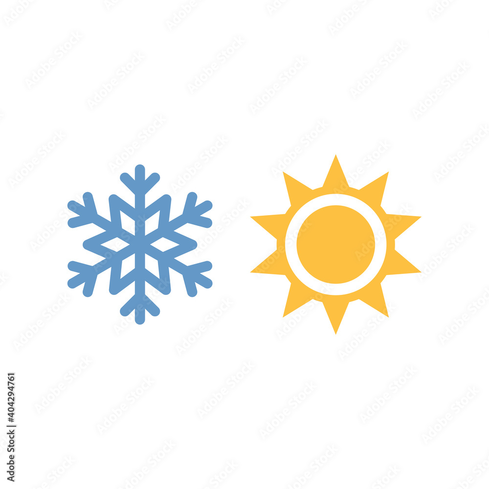 Sun and snowflake colorful vector icon. Weather forecast symbols.