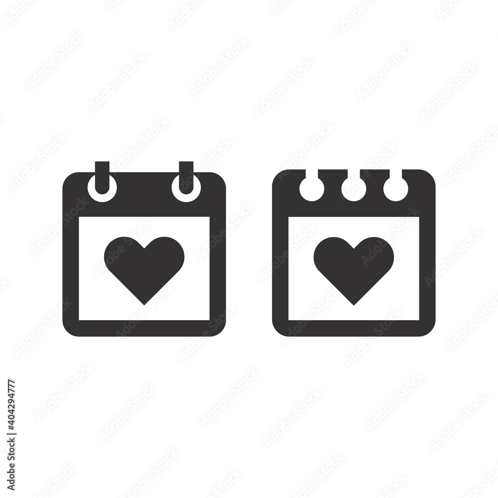 Calendar page with heart black vector icon. Love date simple symbol.