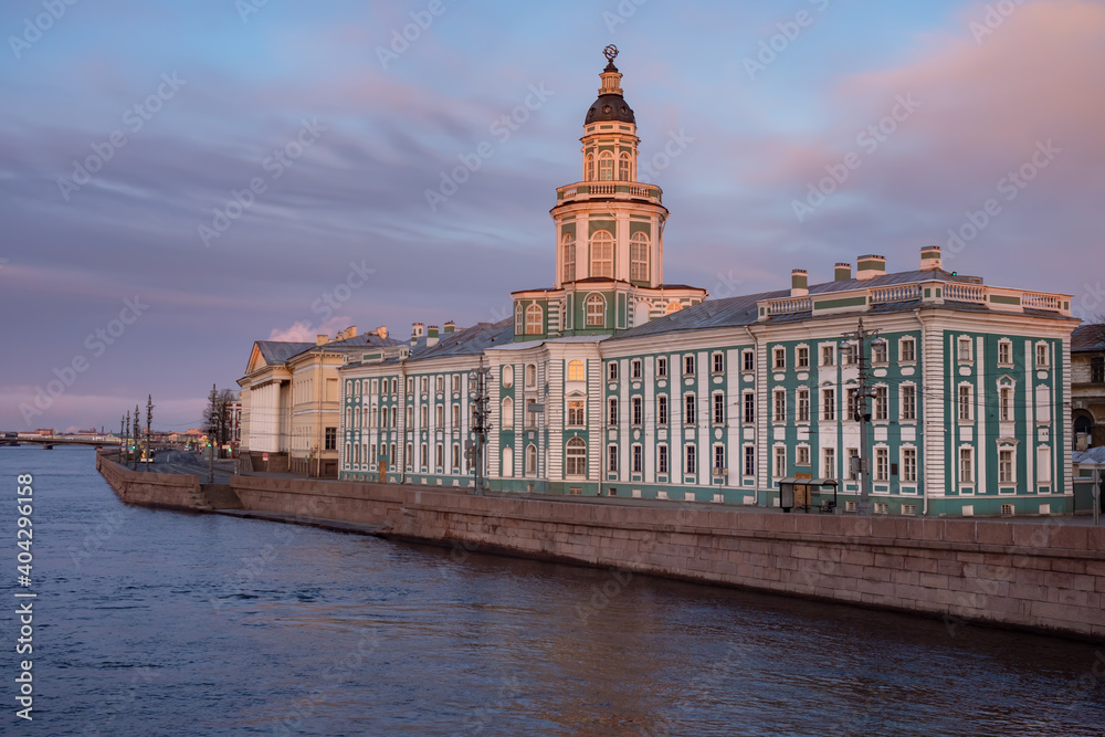 Panorama of Saint Petersburg. Museums of Russia. Kunstkamera building in Saint Petersburg. Panorama of Neva near Kunstkamera. Guide to Russia. Travel to Russian Federation. Tourism in Petersburg