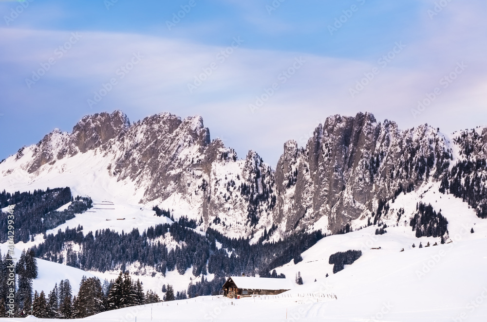 Gastlosen Mountains in winter, canton of Fribourg, Switzerland