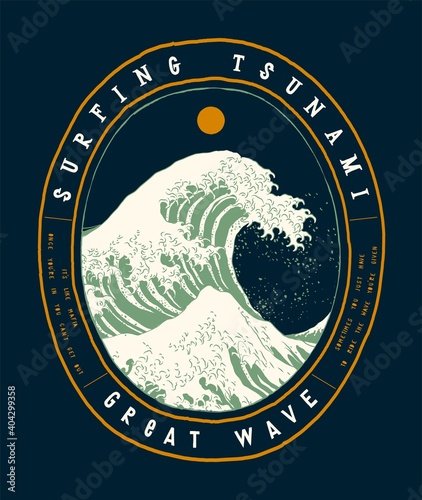 Billede på lærred Surfing tsunami - great wave off Kanagawa