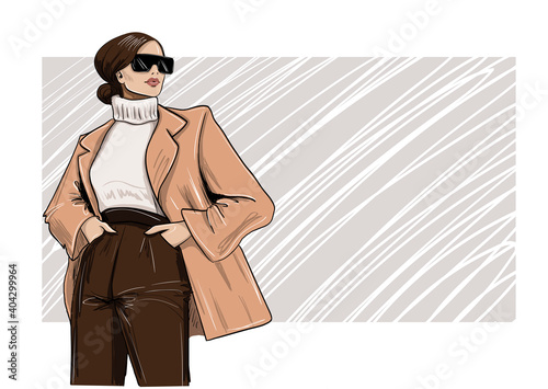 fashion woman in blazer and turtleneck and glasses