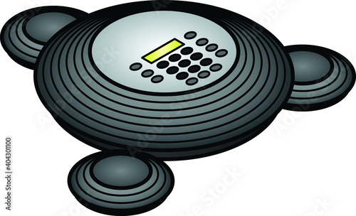 A teleconference / telepresence dialling terminal with integrated speakers and microphones.