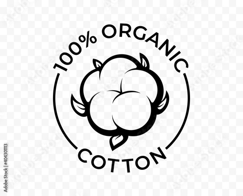 Cotton icon, organic eco and 100 natural bio products, vector cotton flower logo