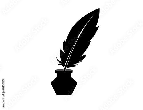 Feather in an inkwell. Vector icon. Business and finance