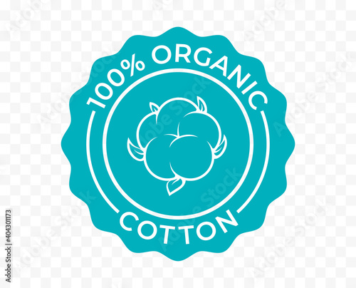 Cotton, 100 organic eco icon and bio natural vector logo. Natural cotton tag for green bio and eco green stamp