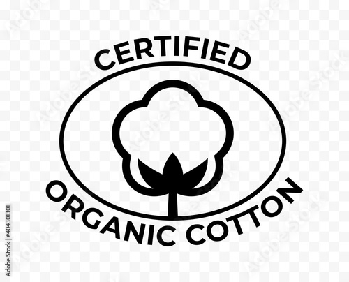 Organic cotton certificate icon, cotton flower for natural eco and bio tags. Certified organic cotton logo stamp