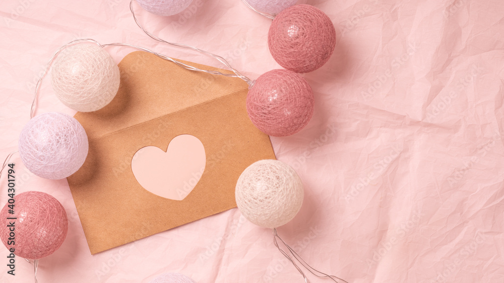 Love letter for valentine's day on pink background