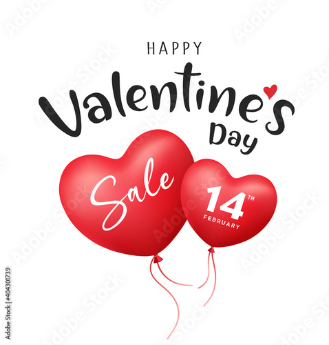 Happy Valentine's Day balloon heart red sale heart shape design on white background, Eps 10 vector illustration