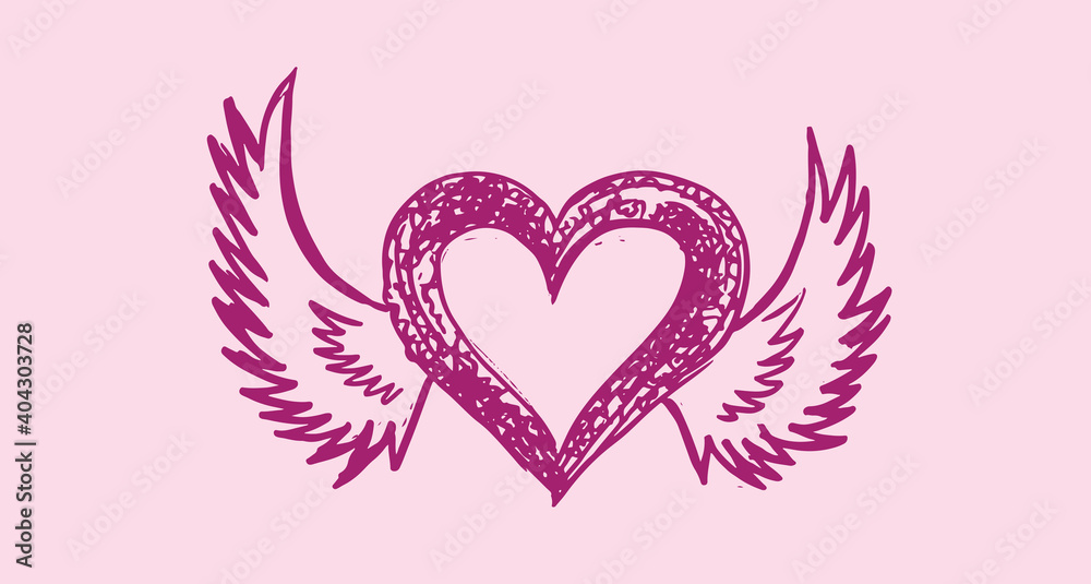 Heart with angel wings, hand drawn. Heart with angel wings, hand drawn.