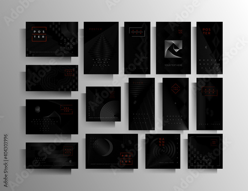 Cover for a banner, poster, flyer, brochure, card, folder a set of templates of different formats. Geometric strict vector design in black colors.