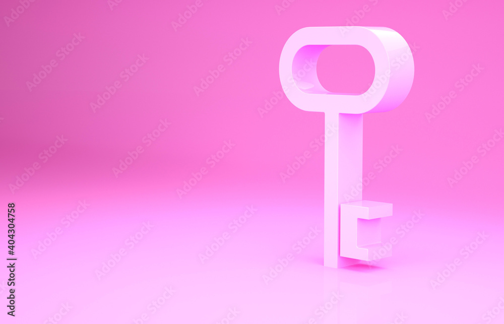 Pink House key icon isolated on pink background. Minimalism concept. 3d illustration 3D render. Pink House key icon isolated on pink background. Minimalism concept. 3d illustration 3D render.