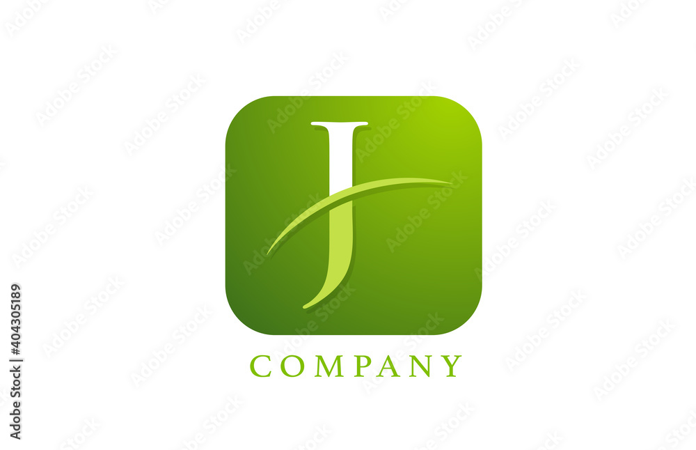 J alphabet letter logo for company and corporate in green color. Rounded square design with swoosh. Can be used for an app or button icon J alphabet letter logo for company and corporate in green color. Rounded square design with swoosh. Can be used for an app or button icon