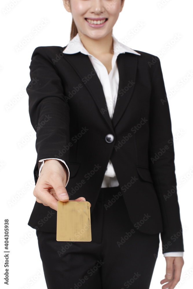 A young Business woman holding credit card A young Business woman holding credit card