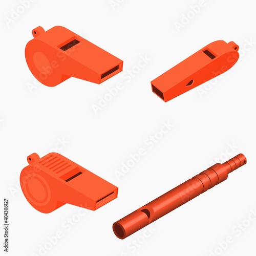 Isometric whistle set on white background vector illustration