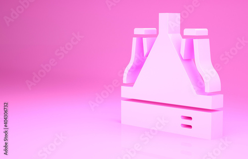 Pink Pack of beer bottles icon isolated on pink background. Case crate beer box sign. Minimalism concept. 3d illustration 3D render.
