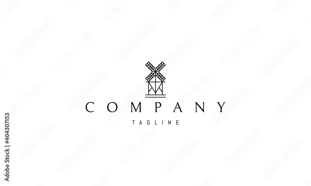 Vector logo on which the abstract image of the mill in a linear style. - obrazy, fototapety, plakaty 