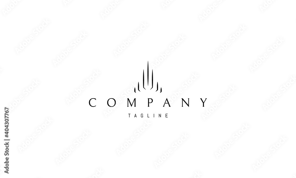 Vector logo on which an abstract image of a skyscraper composed of rays of light. Vector logo on which an abstract image of a skyscraper composed of rays of light.