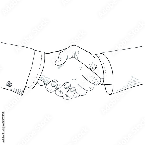 Sketch illustration. Business handshake on white isolated background.