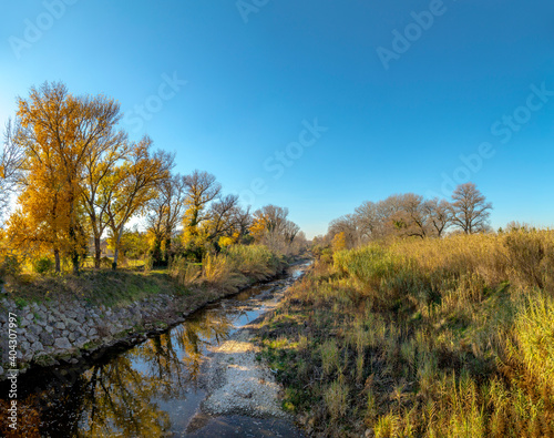 scenic paronama at creek near Cavaillon in the Luberon area,