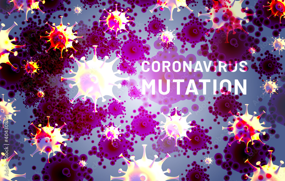 Coronavirus Mutation Abstract Background. New Strains of the Virus. COVID-19 Breaking News Concept. Banner design with abstract cells of Coronavirus, Sars-Cov-2, Microbes