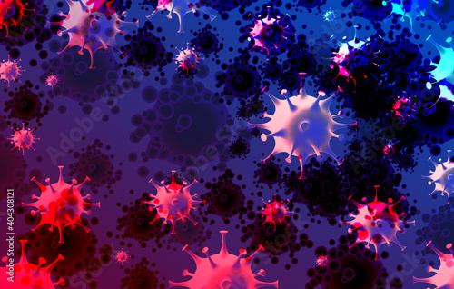Coronavirus Mutation Abstract Background. New Strains of the Virus. COVID-19 Breaking News Concept. Banner design with abstract cells of Coronavirus  Sars-Cov-2  Microbes