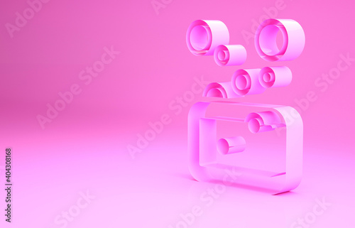 Pink Bar of soap icon isolated on pink background. Soap bar with bubbles. Minimalism concept. 3d illustration 3D render.